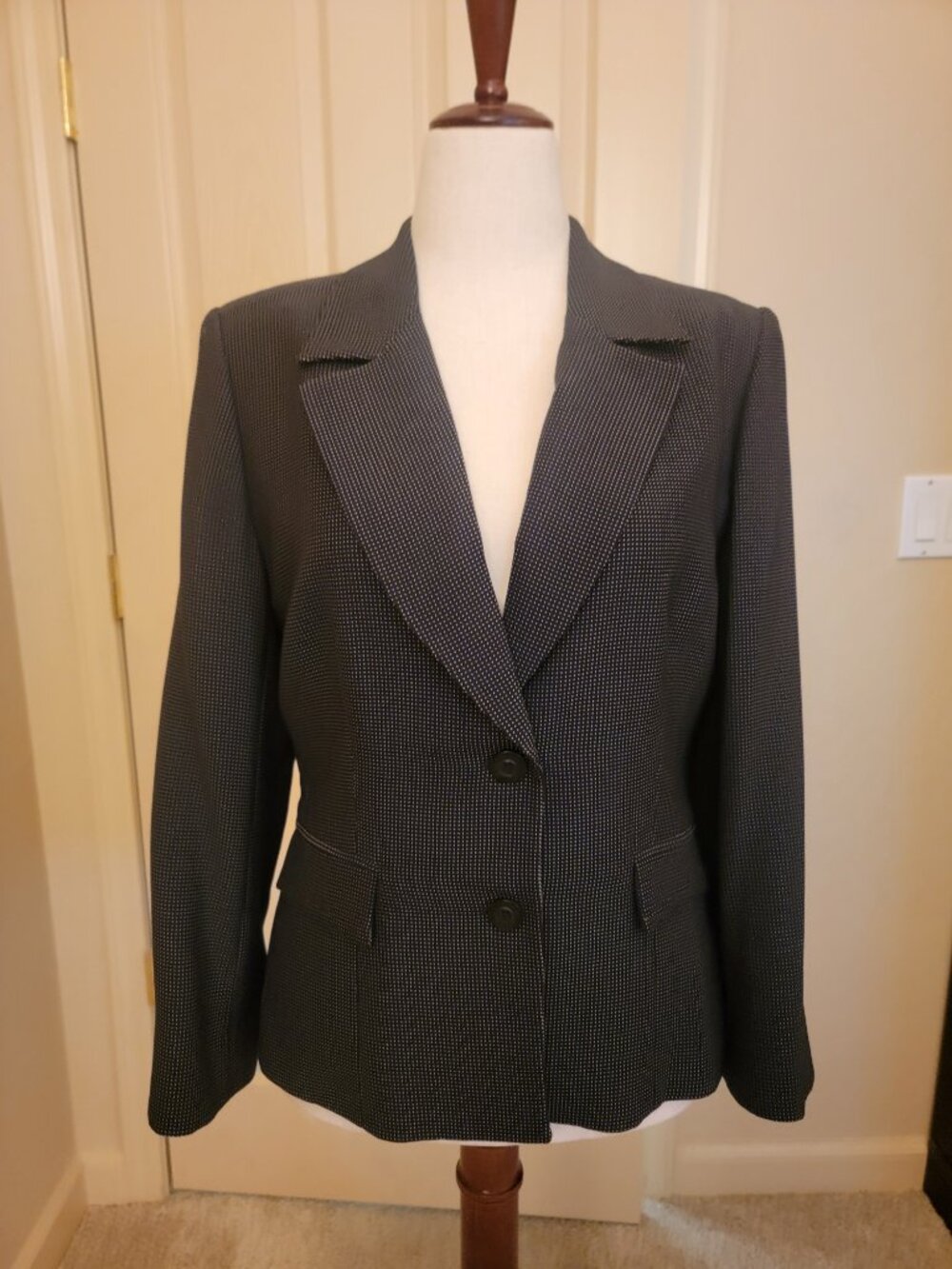 PRESTON & YORK WOMEN'S CAREER BLAZER JACKET BLACK/SMALL WHITE DOTS- SIZE 12